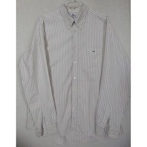 Lacoste 44 Mens Striped Button Down Shirt Off-White Red Gray Pinstripe xl